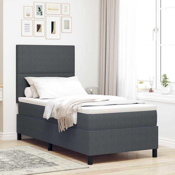vidaXL LED Box Spring Bed Donkergrijs en Wit 90 x 200 cm, Huis en Inrichting, Slaapkamer | Bedden, Nieuw, Verzenden