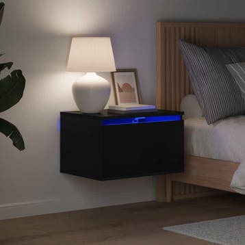 vidaXL Nachtkastje met LEDs wandgemonteerd zwart, Verzenden
