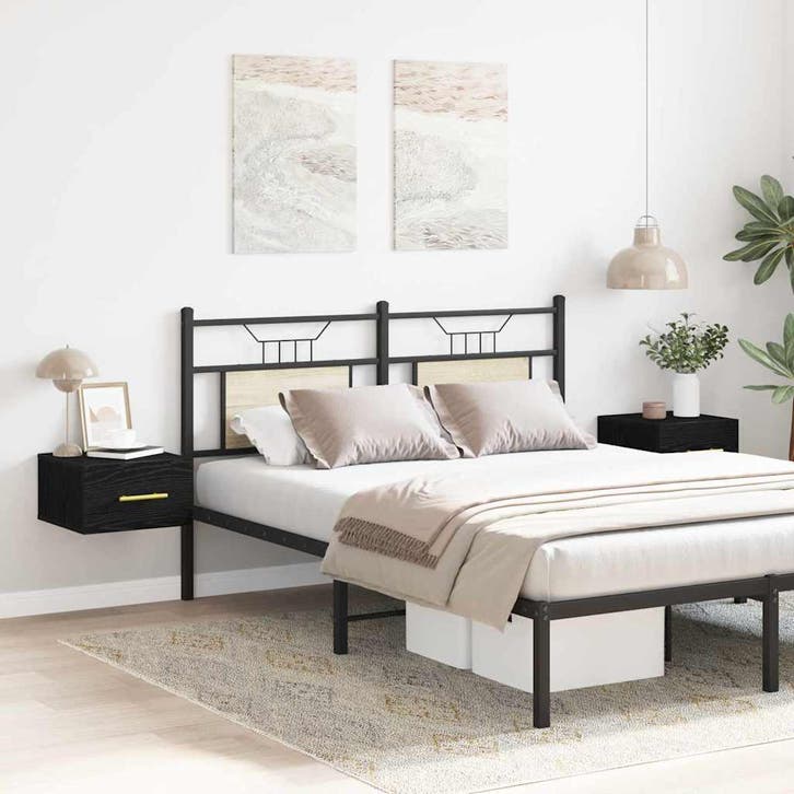 vidaXL Nachtkastje 2 pcs Zwart Eiken 35 x 35 x 20 cm Bewerkt, Maison & Meubles, Armoires | Autre, Envoi