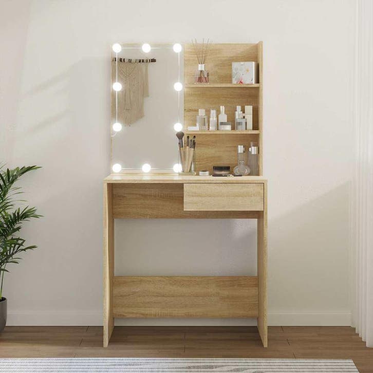 vidaXL Kaptafel met LED 74,5x40x141 cm bewerkt hout sonoma, Huis en Inrichting, Tafels | Kaptafels, Nieuw, Verzenden