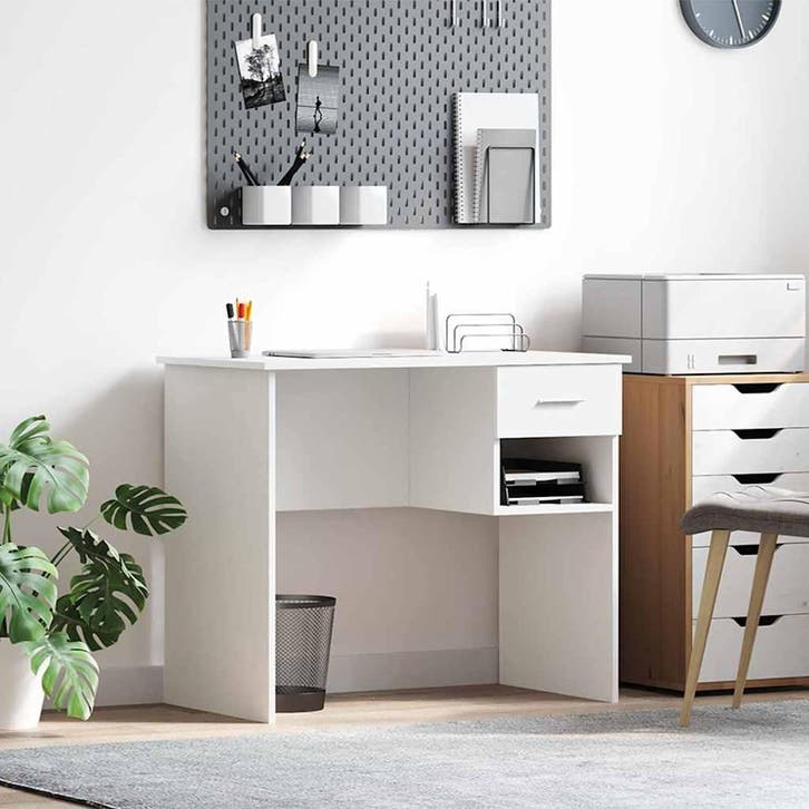 vidaXL Bureau Wit 90 x 49 x 75 cm Bewerkt hout, Maison & Meubles, Bureaux, Envoi