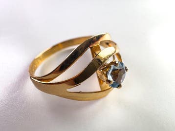 Ring - 18 karaat Geel goud - 0.21ct. tw. Aquamarijn