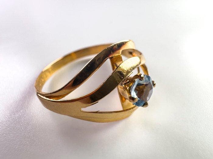 Ring - 18 karaat Geel goud - 0.21ct. tw. Aquamarijn, Bijoux, Sacs & Beauté, Bagues