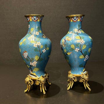 Vase - cloisonne, Émail, Bronze, Plaqué or - Chine -