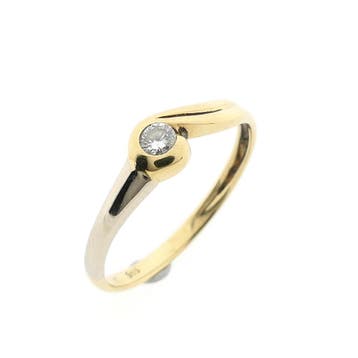 Bicolor gouden ring met diamant; 0,10 ct., Handtassen en Accessoires, Ringen, Gebruikt, Ophalen of Verzenden, 17 tot 18, Met edelsteen