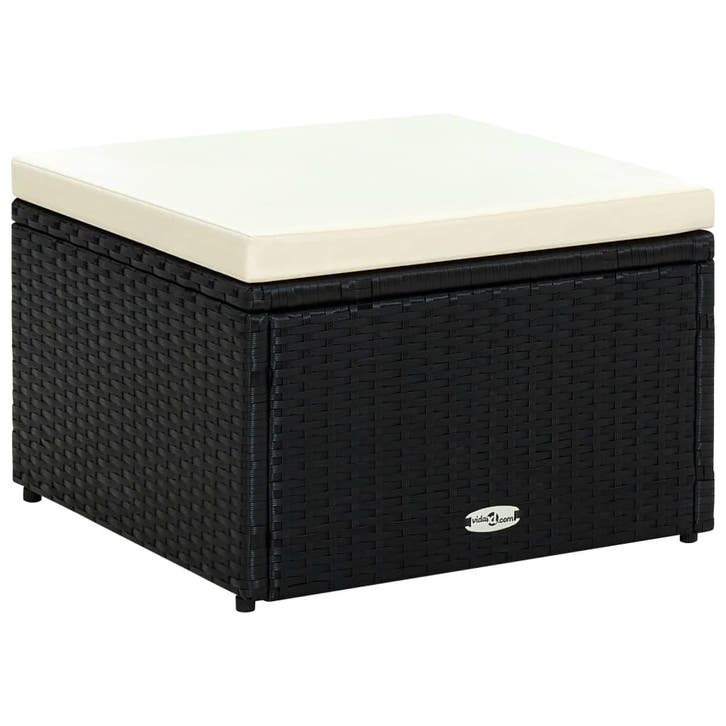 vidaXL Voetenbank/poef zwart 53x53x30 cm poly rattan, Maison & Meubles, Canapés | Repose-pieds & Poufs, Envoi