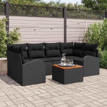 vidaXL Tuinbank Set 7 st Zwart poly rattan, Verzenden, Nieuw