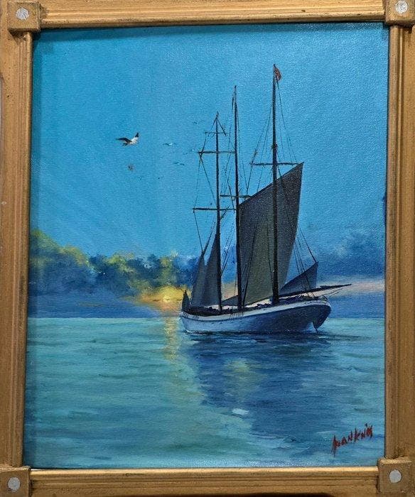 Joan Canós (1928-2025) - NO RESERVE - Velero al atardecer, Antiquités & Art, Art | Peinture | Classique