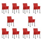 Set van 10 Leren eetkamerstoelen Comfort met wieltjes en, Ophalen of Verzenden, Nieuw, Leer, Eén