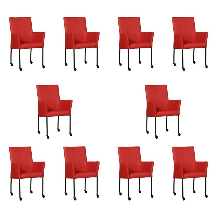Set van 10 Leren eetkamerstoelen Comfort met wieltjes en, Huis en Inrichting, Stoelen, Nieuw, Eén, Leer, Ophalen of Verzenden