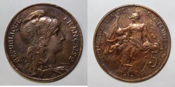 France Frankreich Km 842 5 Centimes 1910 Type Dupuis, Postzegels en Munten, Verzenden, België
