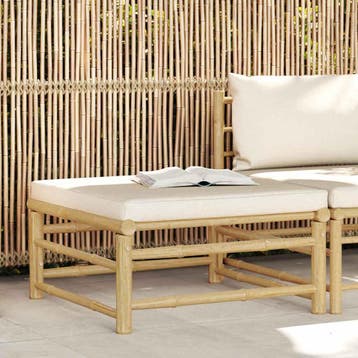 vidaXL Voetenbank met crèmewit kussen bamboe, Tuin en Terras, Verzenden, Nieuw