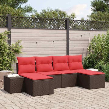 vidaXL Tuinbank Set 4 st Bruin en Rood poly rattan, Verzenden