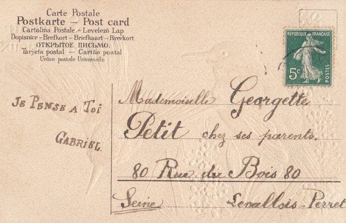 Reliëf ansichtkaarten Vogels waaronder Jugendstil -, Collections, Cartes postales | Étranger