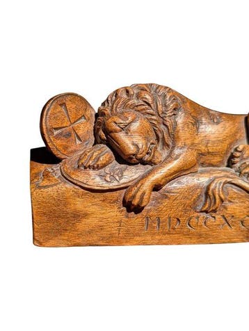 Beeld, Dying Lion of Luzerne - 6 cm - Hout, Antiek en Kunst