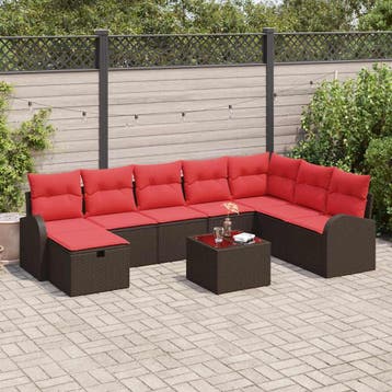 vidaXL Bankstel 9 st 8-Aantal zitplaatsen Bruin en Rood poly, Verzenden, Nieuw