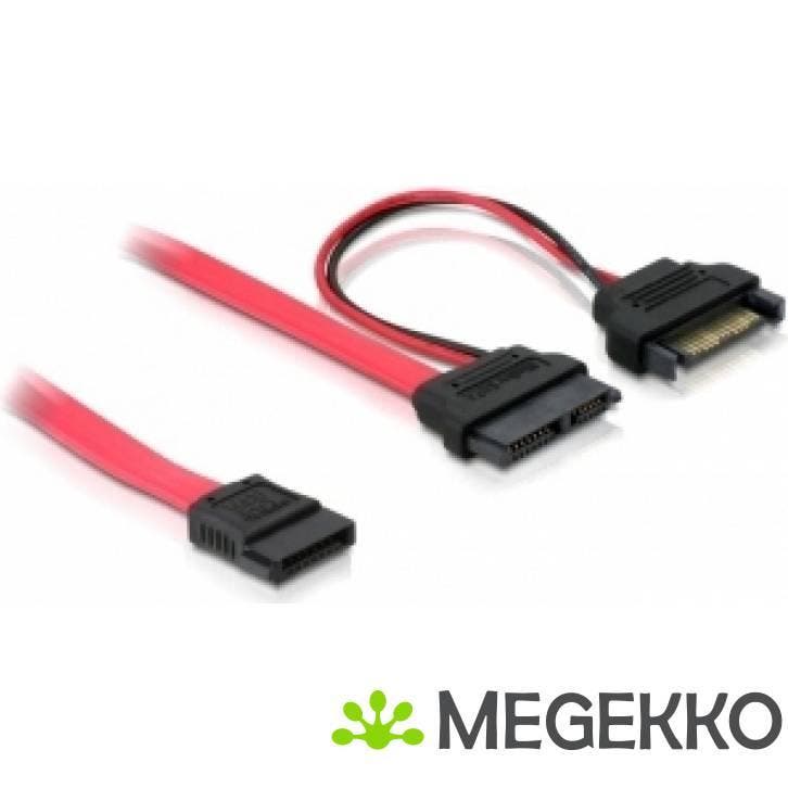 Delock 84418 Kabel Slim SATA female > SATA 7-polig + SATA, Computers en Software, Overige Computers en Software, Nieuw, Verzenden