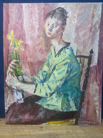Giuseppe Ciavolino (1918-2011) - Ragazza con fiori