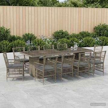 vidaXL Buiten Eettafel Set 11 st Grijs poly rattan, Verzenden