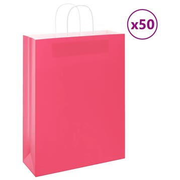 vidaXL Papieren zakken 50 st met hengsels 32x12x42 cm roze, Divers, Emballage cadeau, Verzenden