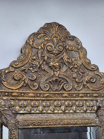 Miroir- Miroir mural de style baroque – cadre en laiton, Antiquités & Art