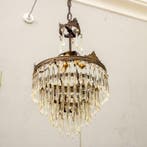 Lustre - une cage avec des pendants en cascade - Laiton,, Antiquités & Art
