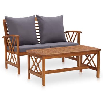 vidaXL 2-delige Loungeset met kussens massief acaciahout, Verzenden, Loungeset