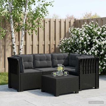 vidaXL 4-Persoons Tuin Sofa met Kussens Rattan Look PP, Verzenden