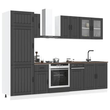 vidaXL 8-delige Keukenkastenset Kalmar bewerkt hout zwart, Verzenden, Nieuw