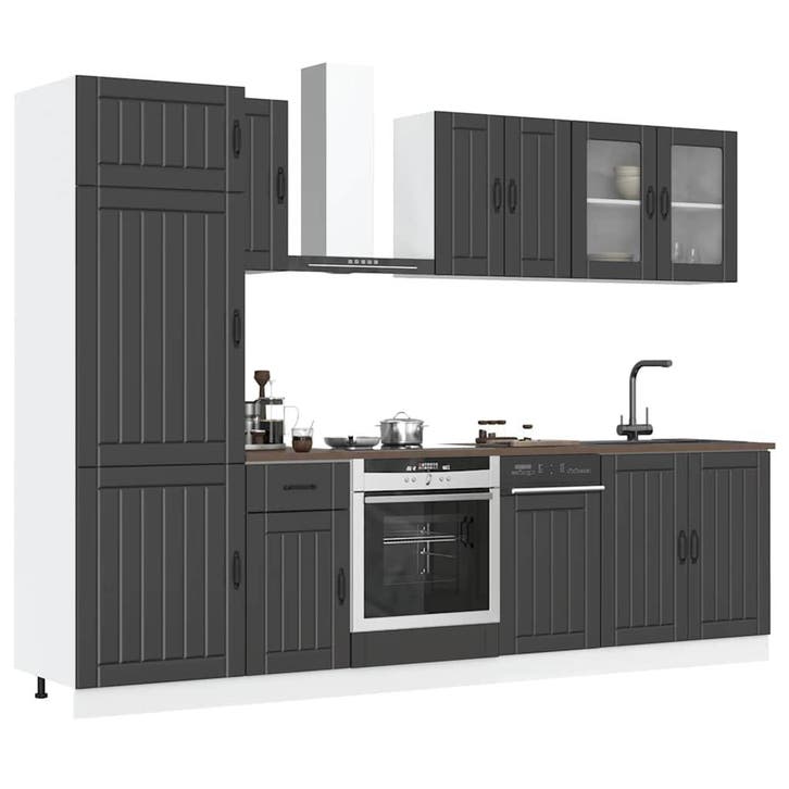 vidaXL 8-delige Keukenkastenset Kalmar bewerkt hout zwart, Huis en Inrichting, Kasten | Overige, Nieuw, Verzenden