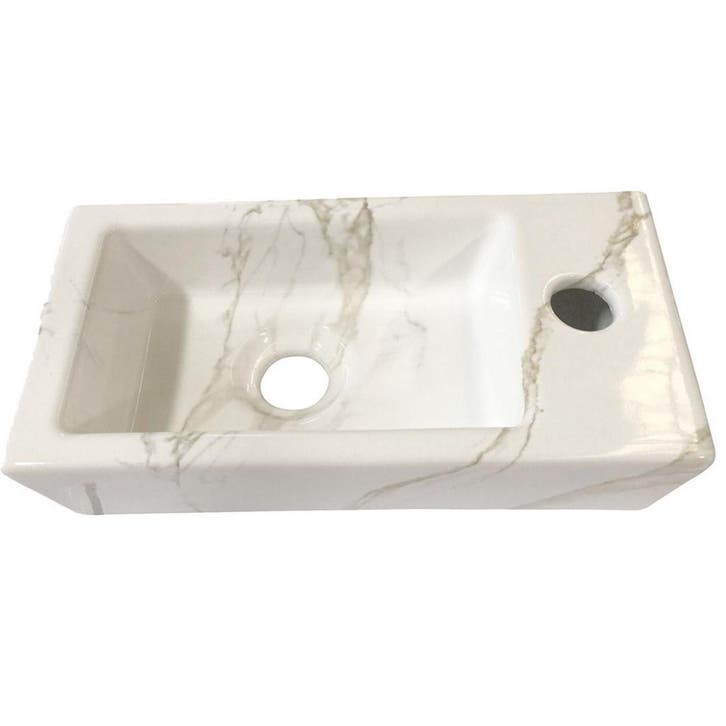 Fontein BWS Marmerlook Rechts 36x18x9 cm Keramiek Wit, Doe-het-zelf en Bouw, Sanitair, Overige typen, Nieuw, Ophalen of Verzenden