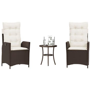 vidaXL 3-delige Bistroset met kussens poly rattan bruin, Verzenden, Nieuw