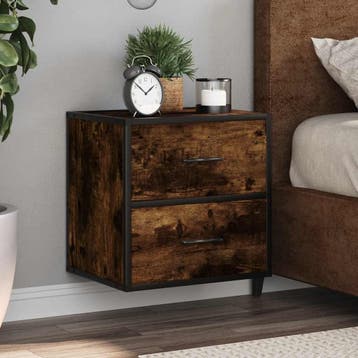 vidaXL Nachtkastjes 2st wandgemonteerd 40x31x39,5cm gerookt, Maison & Meubles, Chambre à coucher | Tables de chevet, Verzenden