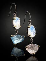 Argent, Pierre de lune, Aigue-marine, Morganite - Boucles