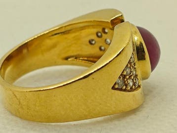 Bague - 18 carats Or jaune Rubis - Diamant