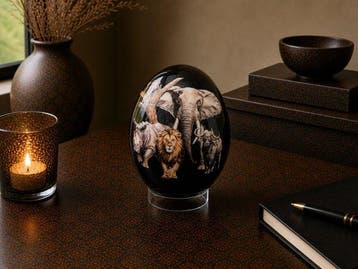 Decorated Ostrich Egg with stand Taxidermie volledige, Nieuw