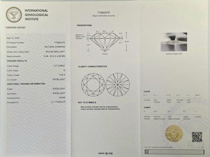 1 pcs Diamant (Naturelle) - 1.07 ct - Rond - G - VVS2 -, Handtassen en Accessoires, Edelstenen
