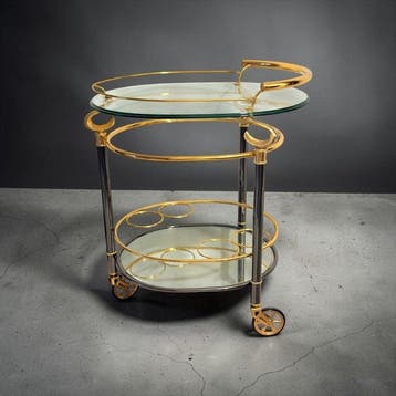 Serveerwagen - Grote wielen - Messing, Kristal - Italiaans, Nieuw