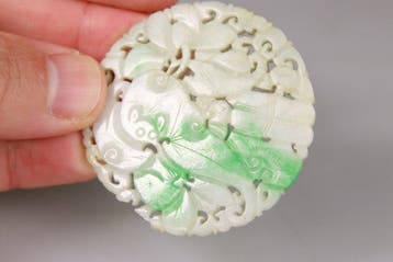 plaat - hanger Sculpte - Jade, Jadeite Blanc Vert Pomme -
