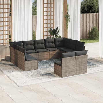 vidaXL 11-delige Loungeset met kussens poly rattan grijs, Verzenden, Nieuw, Loungeset