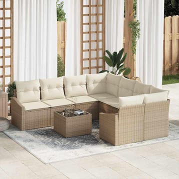 vidaXL Bankstel 9 st Beige en Crème poly rattan, Verzenden, Nieuw