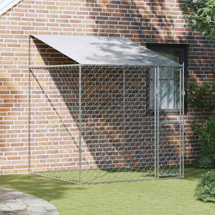 vidaXL Hondenkooi met dak Zilver 200 x 200 x 258 cm Staal en, Dieren en Toebehoren, Hondenbenches, Nieuw, Verzenden