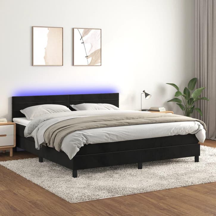 vidaXL Boxspring met matras en LED fluweel zwart 160x200 cm, Huis en Inrichting, Slaapkamer | Bedden, Nieuw, Verzenden