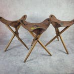 Vintage - Kruk (3) - Hout, Leder - Vouwbaar
