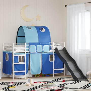 vidaXL Bunkbed voor kinderen met gordijnen Wit en Blauw 90 x, Verzenden