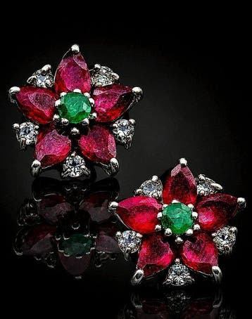 Zonder minimumprijs - Oorbellen Robijn Bloem Oorringen - 925, Handtassen en Accessoires, Oorbellen, Nieuw