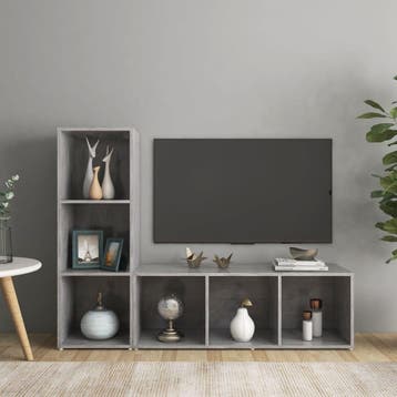 vidaXL Tv-meubelen 2 st 107x35x37 cm bewerkt hout betongrijs, Huis en Inrichting, Kasten |Televisiemeubels, Verzenden, Nieuw