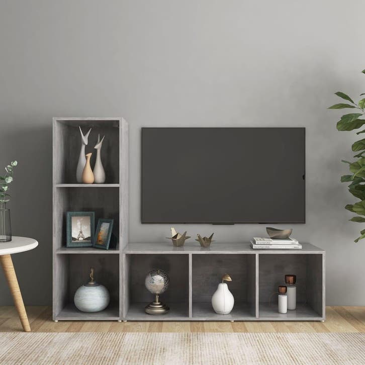 vidaXL Tv-meubelen 2 st 107x35x37 cm bewerkt hout betongrijs, Maison & Meubles, Armoires | Mobilier de télévision, Envoi