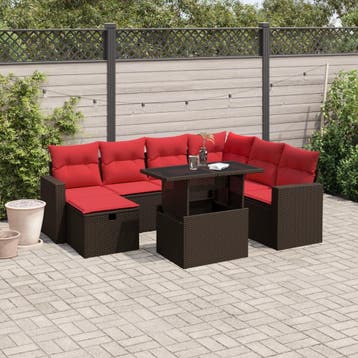 vidaXL 8-delige tuinbankset met kussens, bruin polyrotan, Verzenden