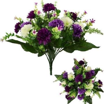 Zijden boeket spiky mum large mixed bush ivory lilac purple, Nieuw